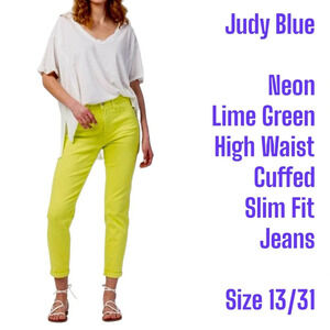 Judy Blue
Neon Lime Green High Waist Cuffed Slim Fit Jeans size 13/31